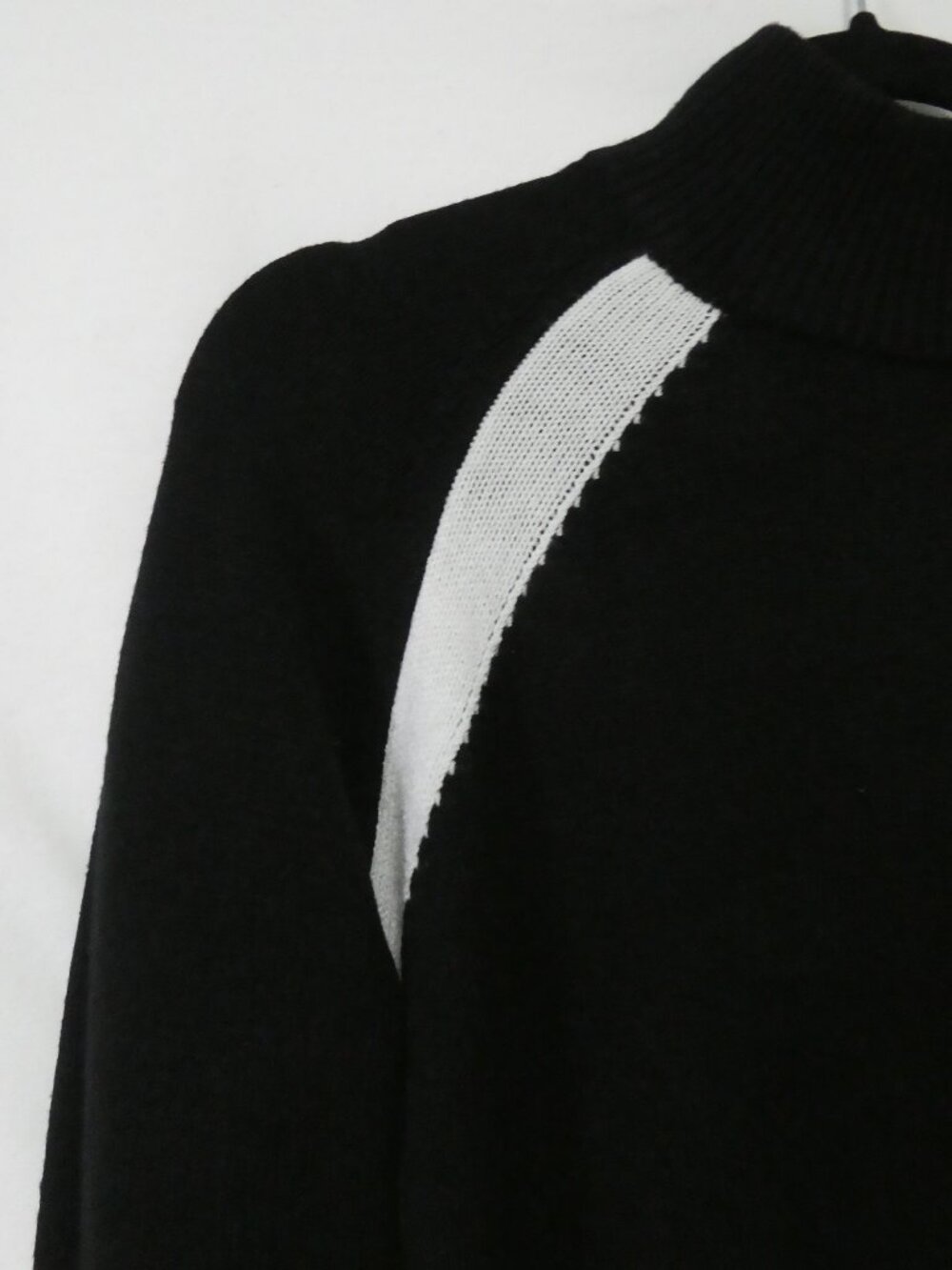 TRISTAN Long Mock Neck Sweater Dress Button Detail - Black and White - Medium - Picture 3 of 16
